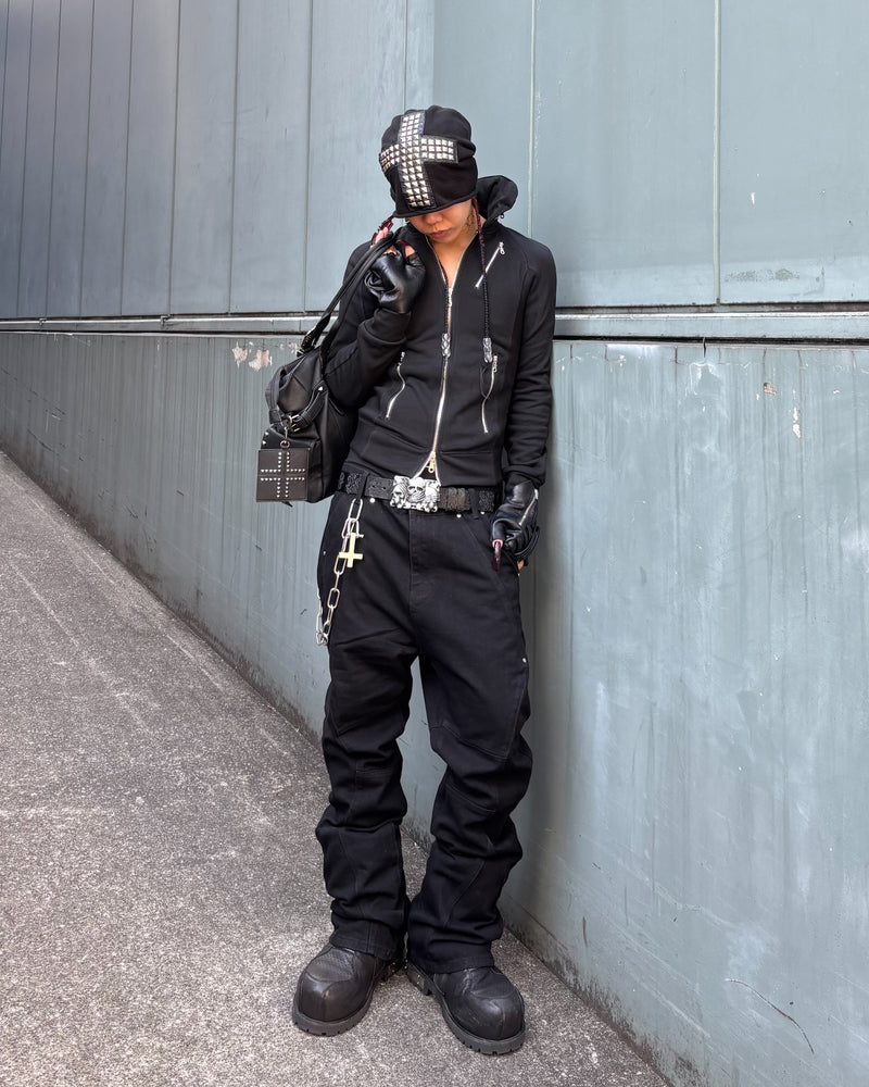 受注制【Never mind the XU】CUTOUT ZIPPER BOOTCUT DENIM (2color)