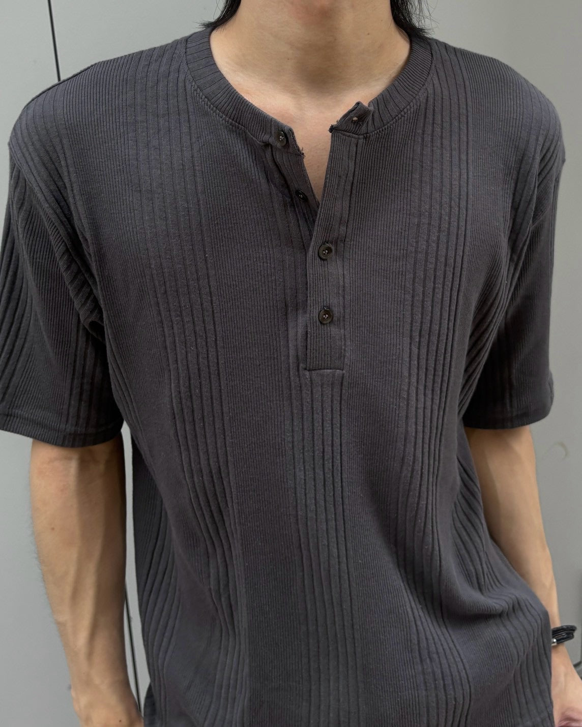 受注制【nmtc+】Ribbed Henley Neck Tee (3color)