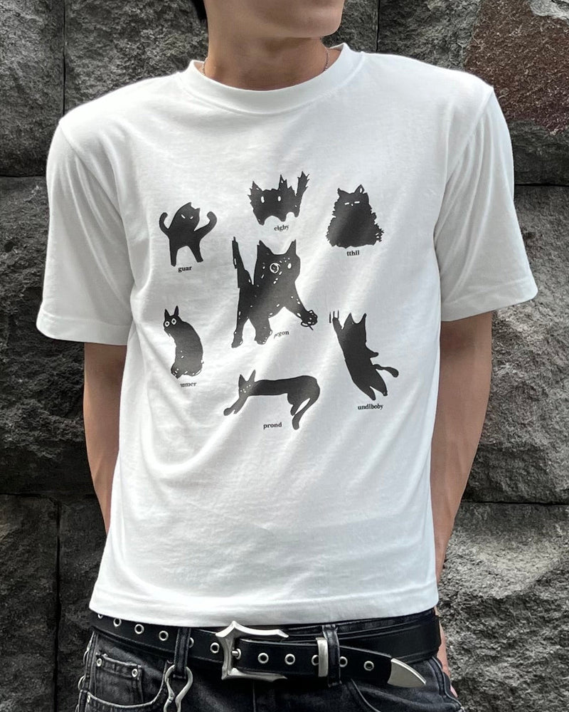 大阪店WEB限定【Chikashitsu +】cat mood graphic t-shirt (2color)
