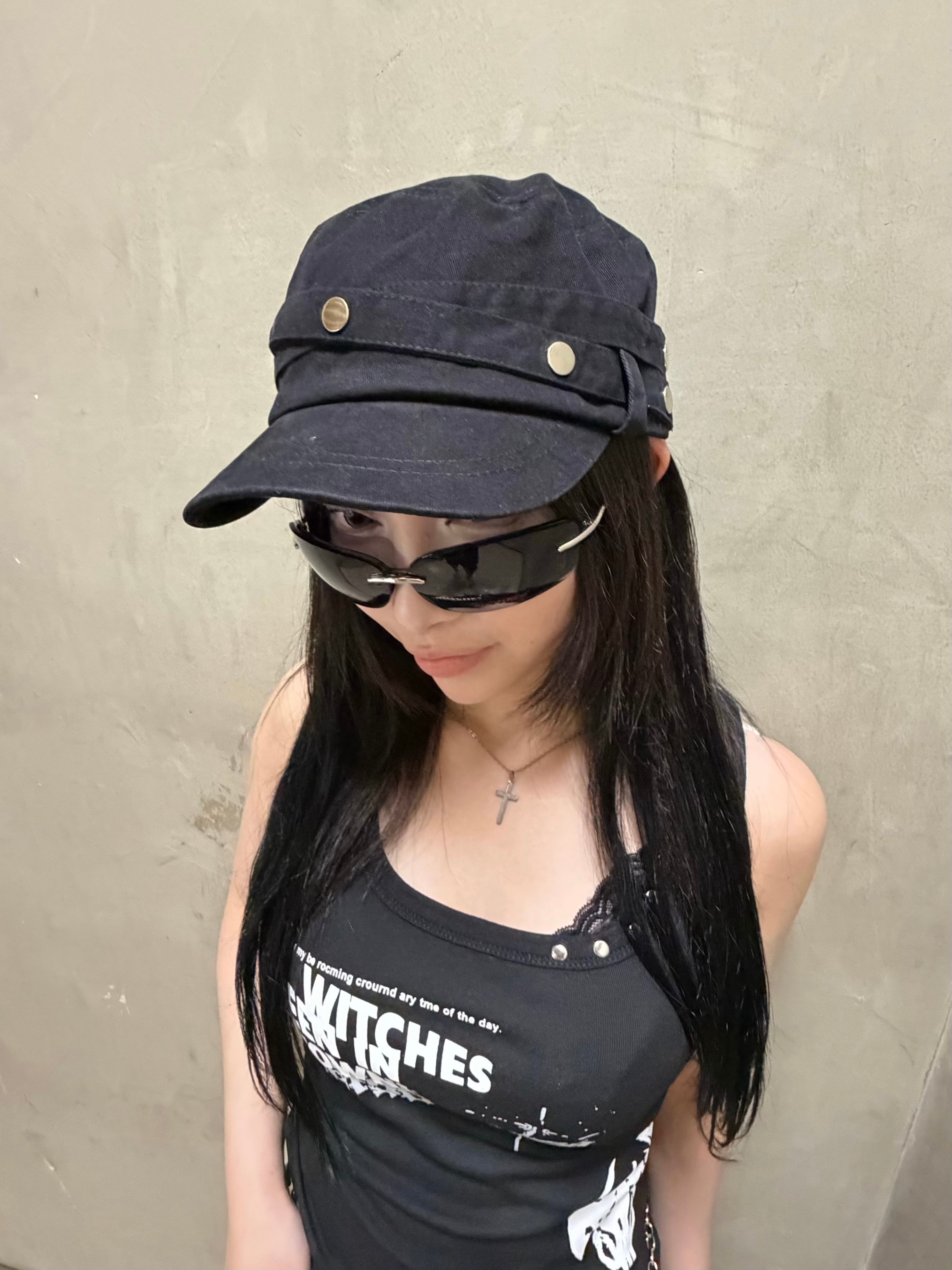 国際配送【Never mind the XU】double belt strap cap (2color)