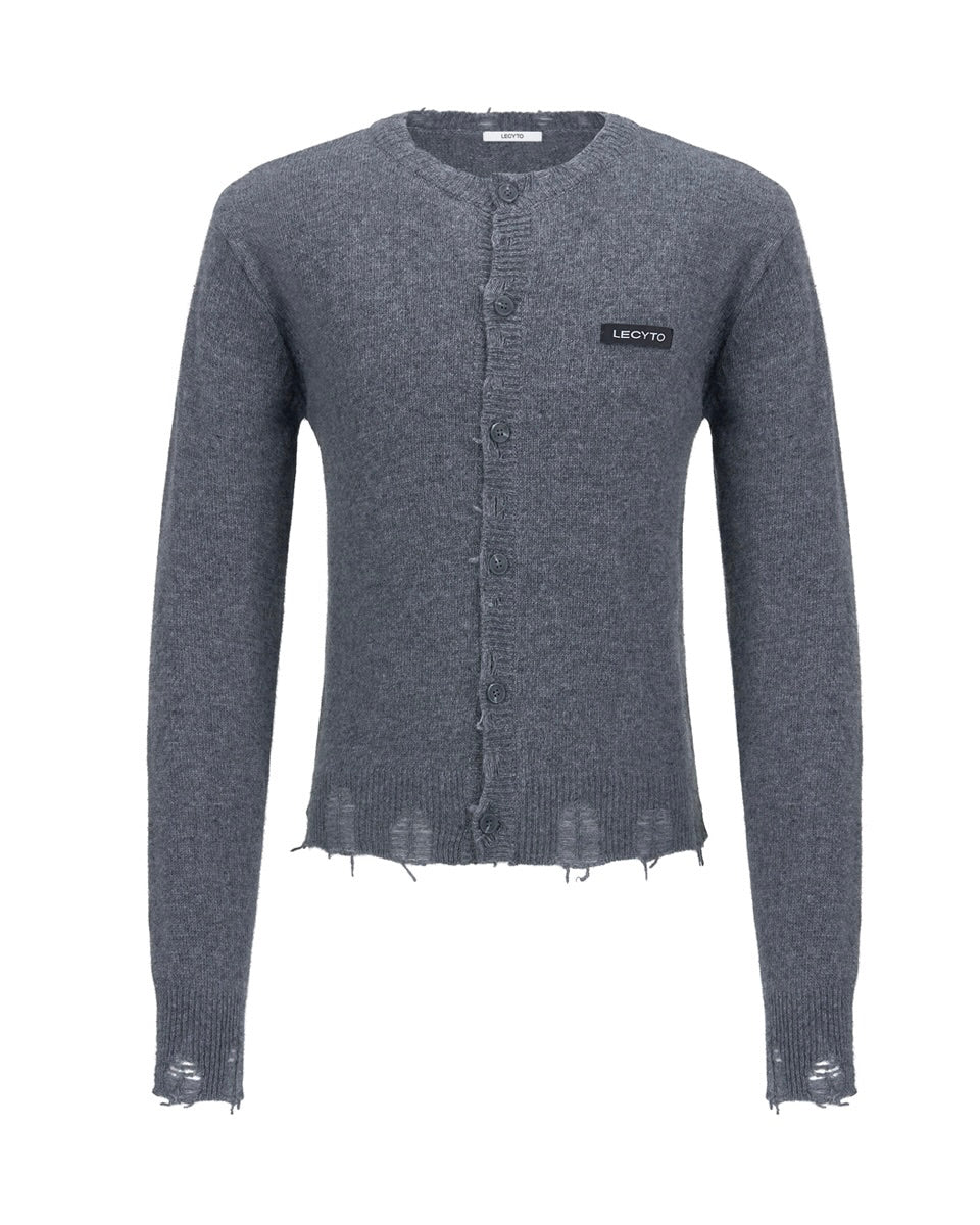 【LECYTO】Destroyed Round Wool Knit Cardigan