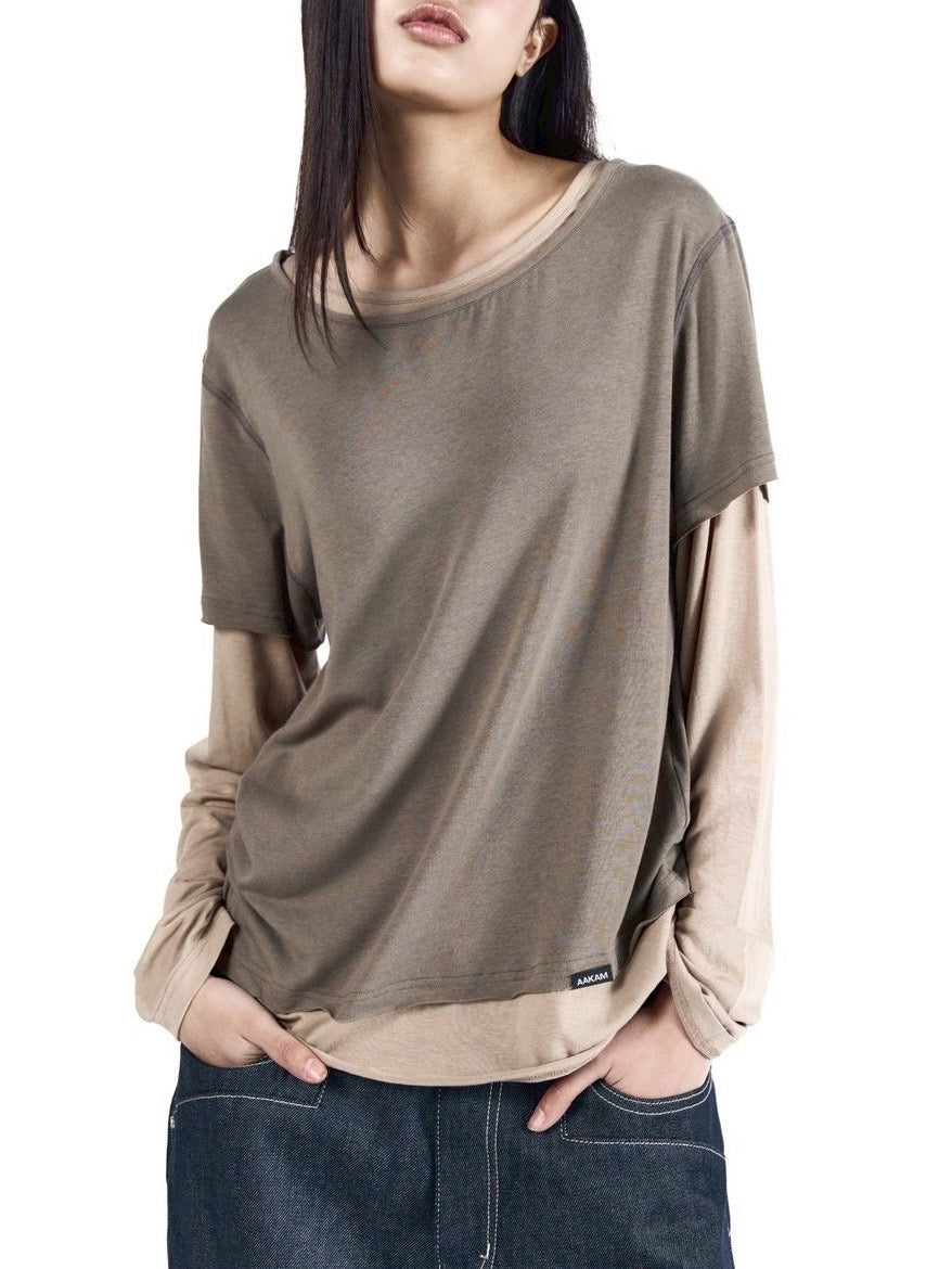 【AAKAM】Contrast Layered Long Sleeve