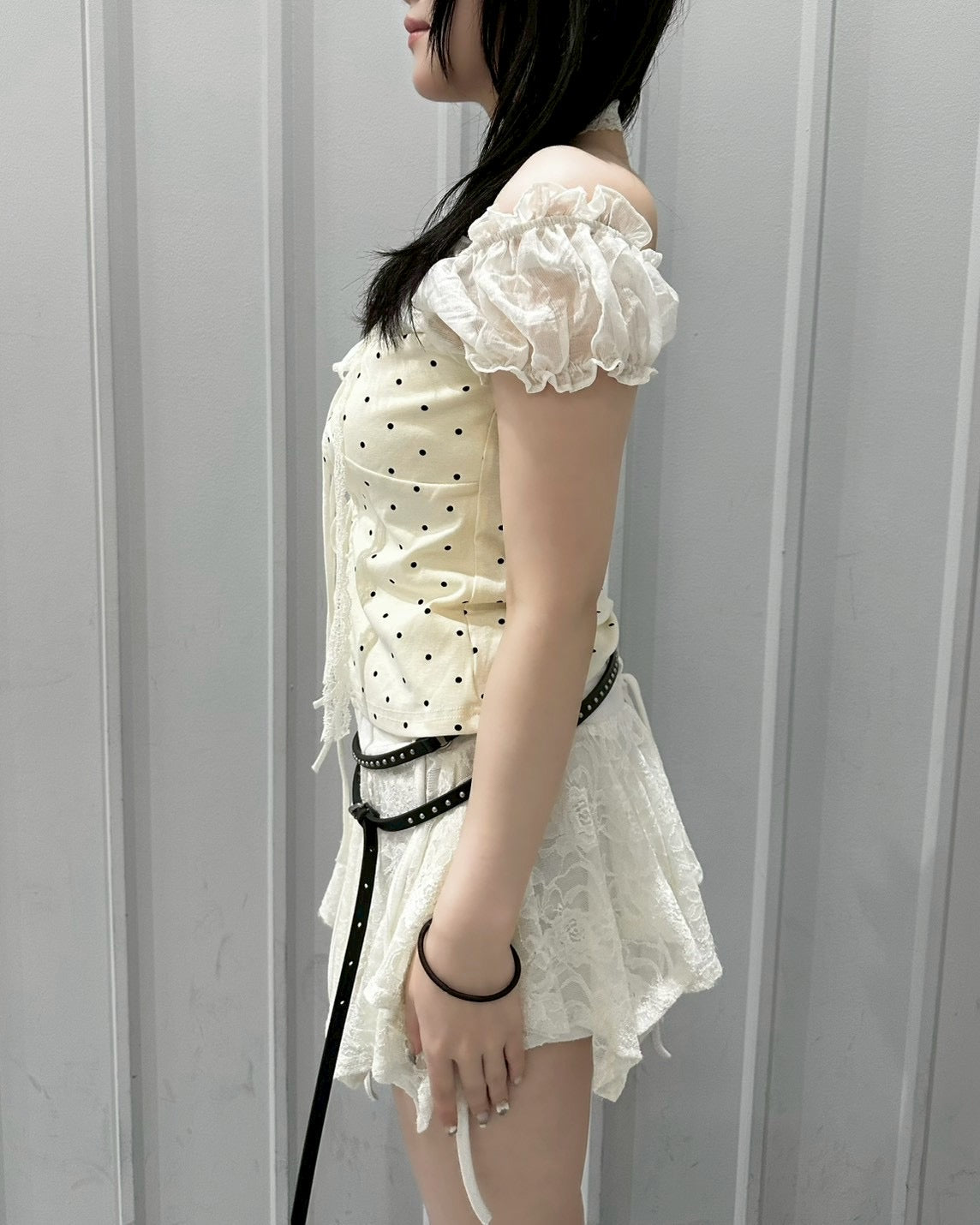 【nmtc+】Dot Lace Ribbon Blouse (2color)