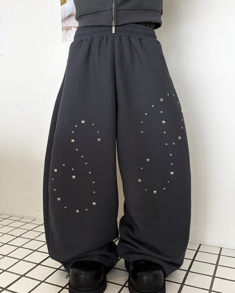国際配送【LUV CODE】rhinestone wide sweat pants (2color)
