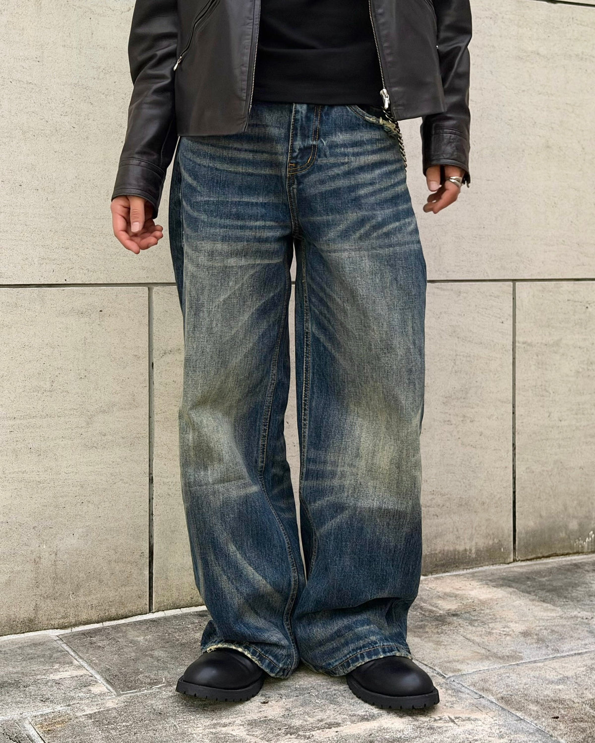 国際配送【RENOL】heavyweight washed denim pants