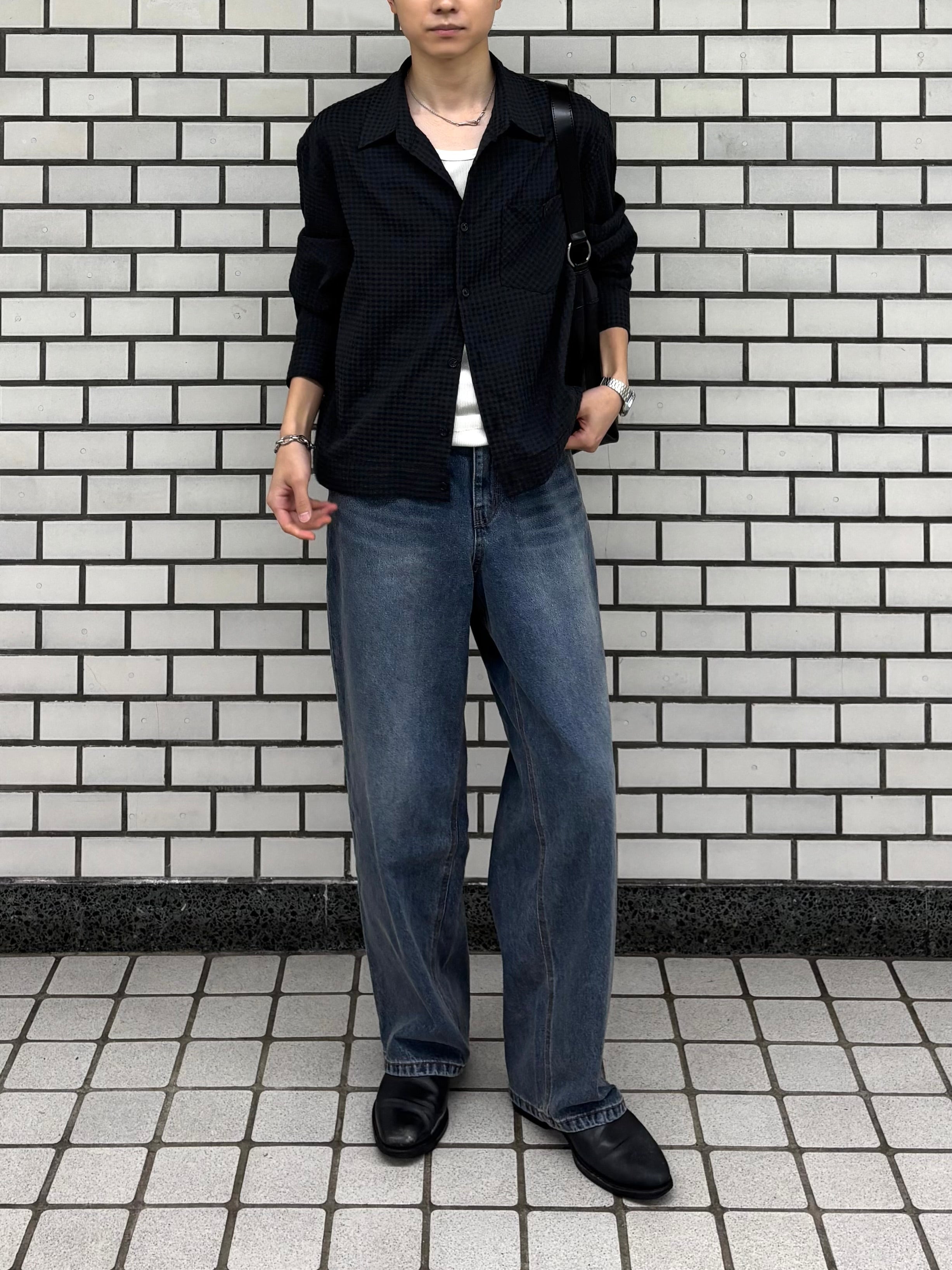 東京店WEB限定受注制【Chikashitsu +】washed wide straight denim pants (2color)