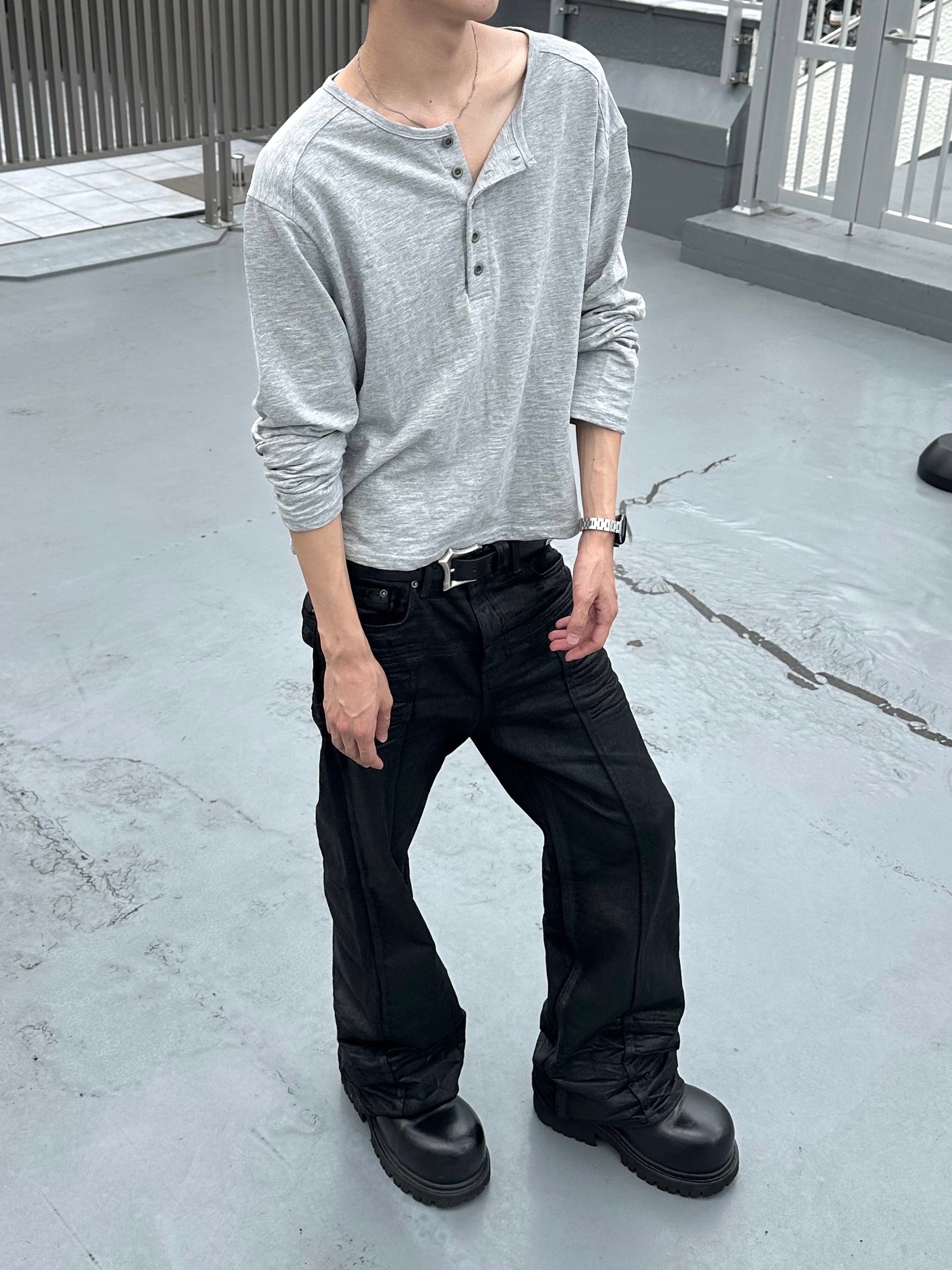 【CHIKASHITSU PLUS HIGH】Steel button henley neck tee (3color)