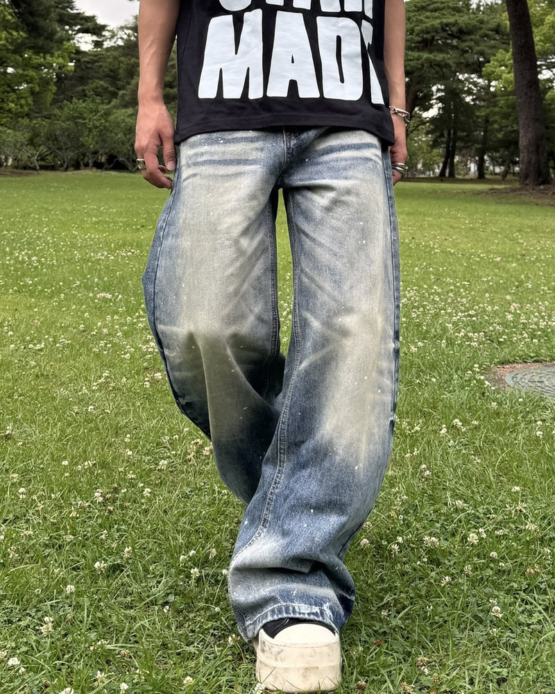 国際配送【RENOL】paint splatter wide denim pants