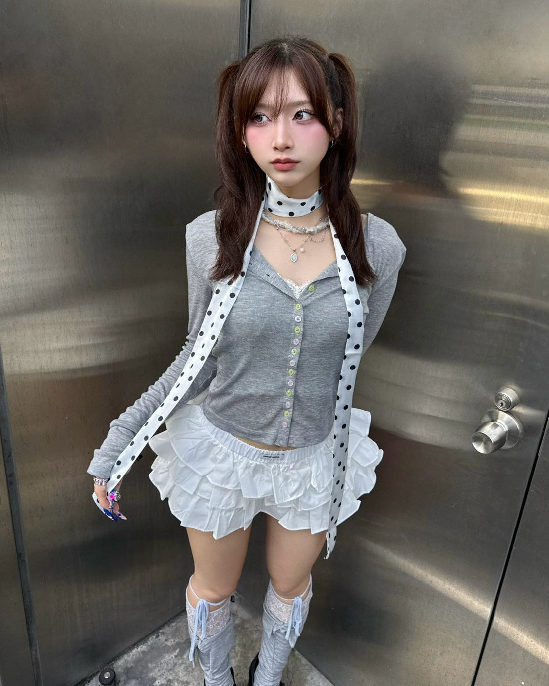 大阪店 WEB限定 受注制【Never mind the XU】Dot Ribbon Scarf