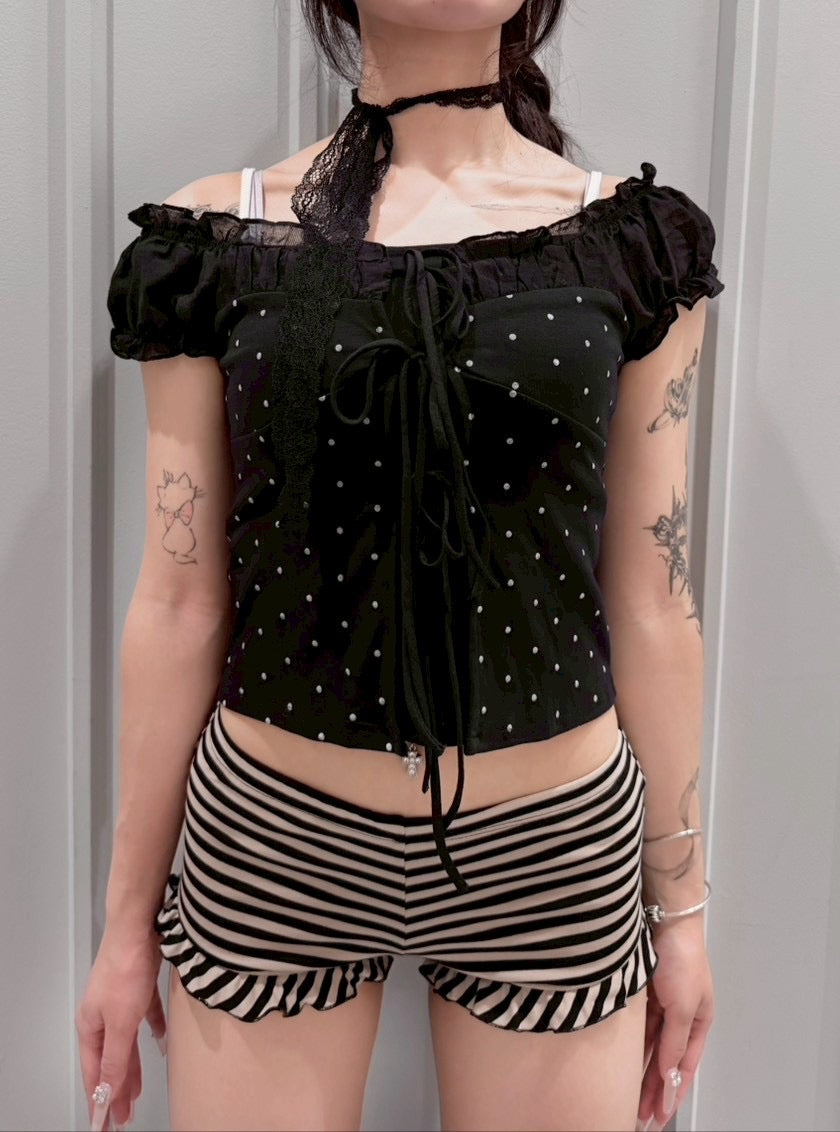 【nmtc+】Dot Lace Ribbon Blouse (2color)