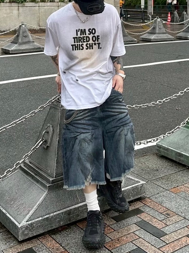 受注制【Chikashitsu +】oiled wash damage bermuda pants / 【チカシツプラス】オイルドウォッシュダメージバミューダパンツ (2color)