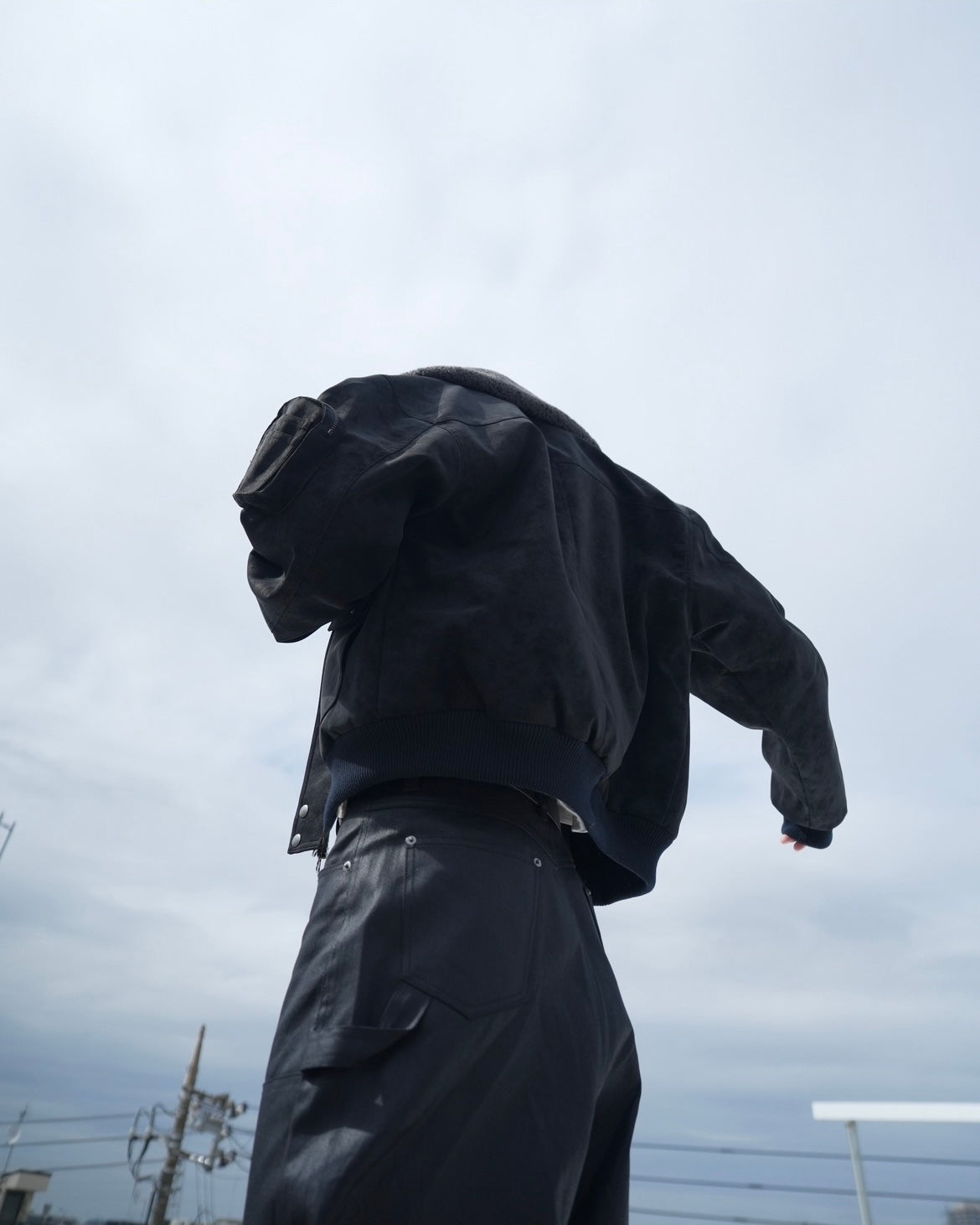 【CHIKASHITSU PLUS HIGH】Boa collar faux leather flight jacket