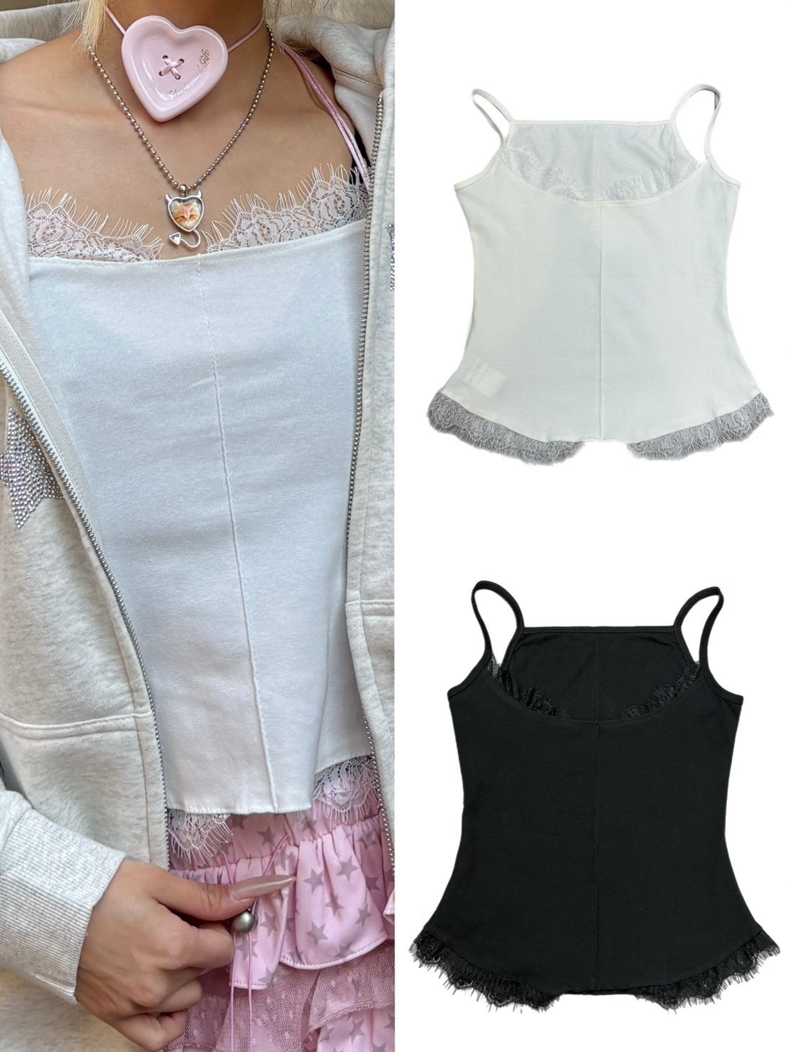 国際配送【Never mind the XU】SHEER LACE CAMISOLE