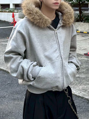 受注制【Chikashitsu +】cropped studs fur zip hoodie / 【チカシツプラス】クロップドスタッズファージップフーディー (2color)