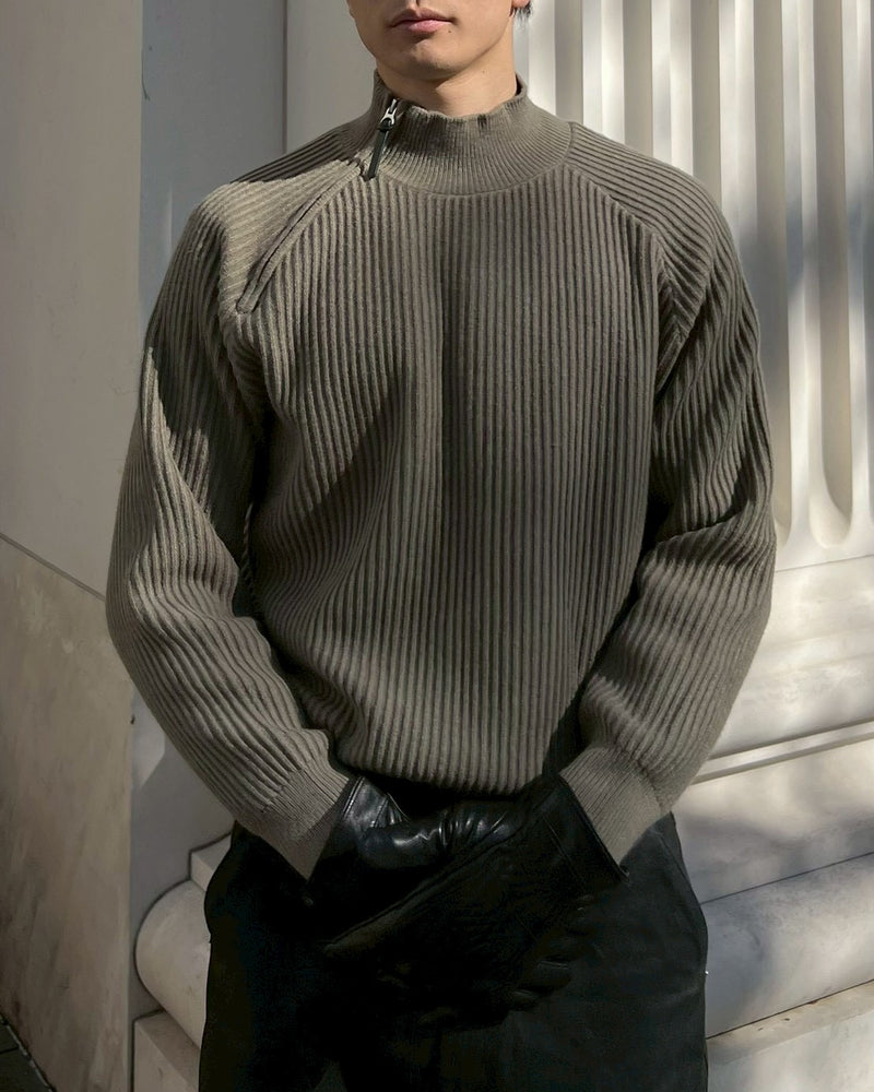 受注制【Chikashitsu +】shoulder zipper rib knit (3color)