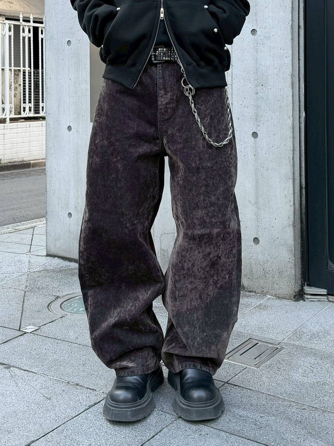 受注制【Chikashitsu +】velvet touch buggy denim pants / 【チカシツプラス】ベルベットタッチバギーデニムパンツ (2color)