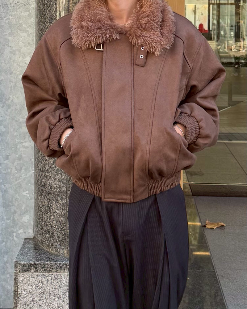 受注制【Chikashitsu +】boa collar suede padding blouson (2color)