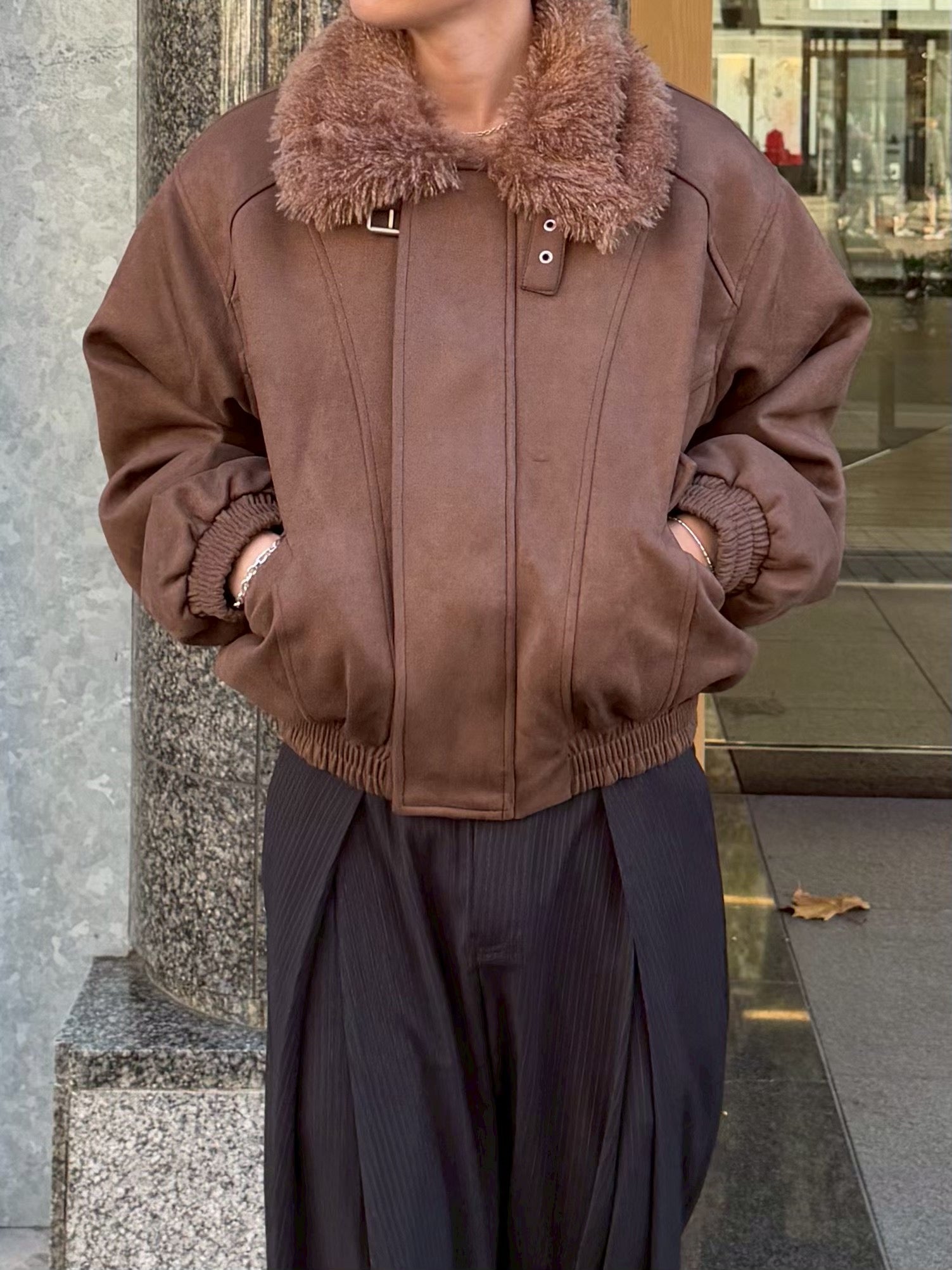 受注制【Chikashitsu +】boa collar suede padding blouson / 【チカシツプラス】ボア襟スエードパディングブルゾン (2color)