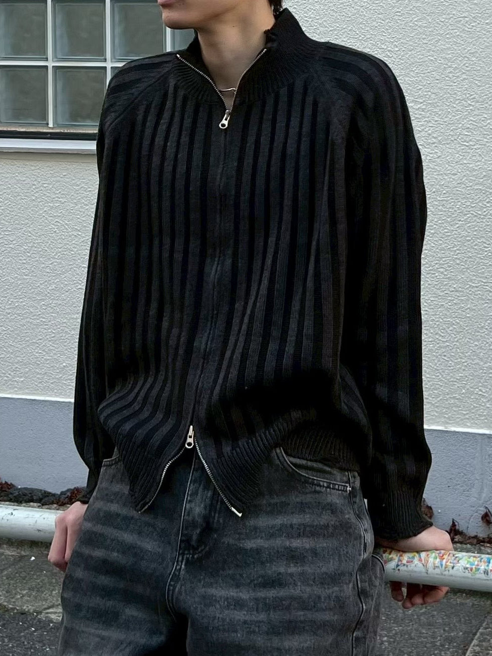 受注制【Chikashitsu +】contrast rib zip up knit / 【チカシツプラス】コントラストリブジップアップニット (2color)