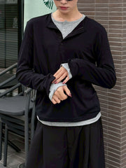 受注制【Chikashitsu +】sleeve button henry neck long sleeve tee / 【チカシツプラス】スリーブボタンヘンリーネック長袖Tシャツ (3color)