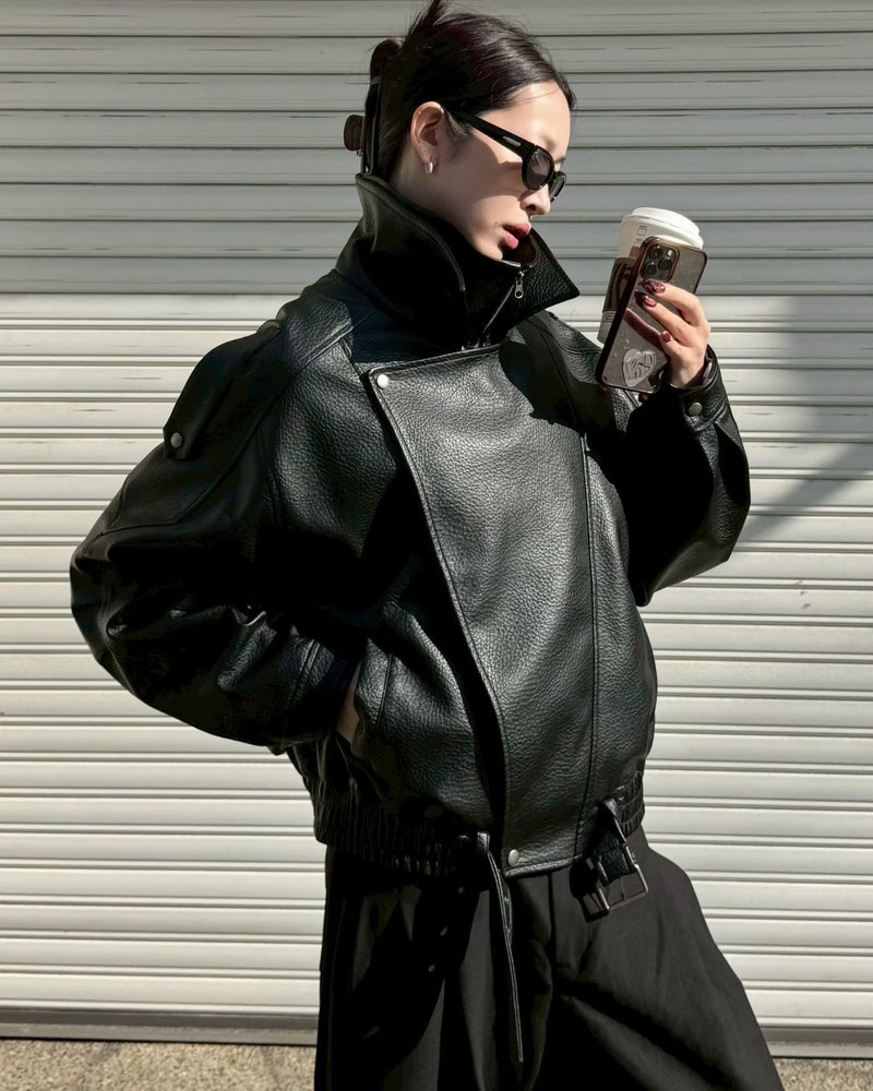 受注制【Chikashitsu +】high neck non-leather bomber jacket (2color)