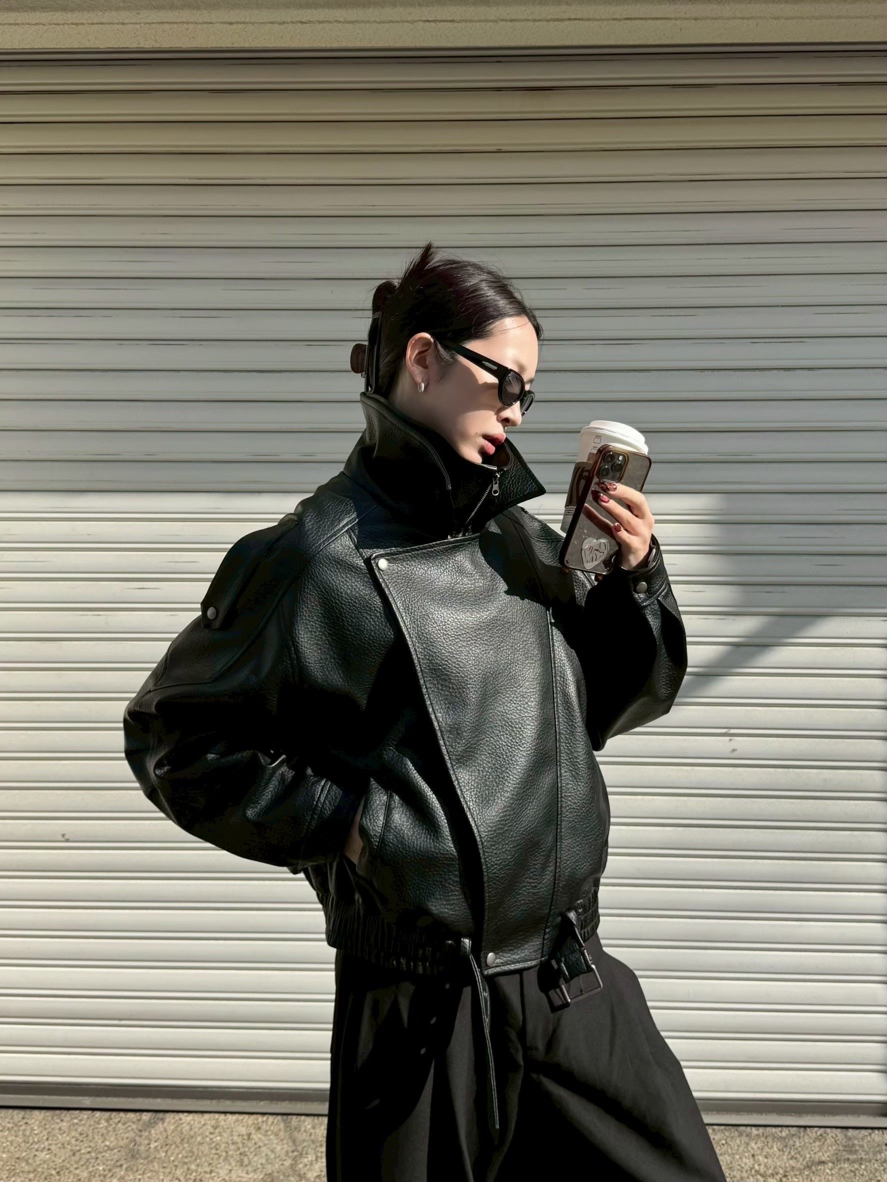 受注制【Chikashitsu +】high neck non-leather bomber jacket / 【チカシツプラス】ハイネックノンレザーボンバージャケット (2color)