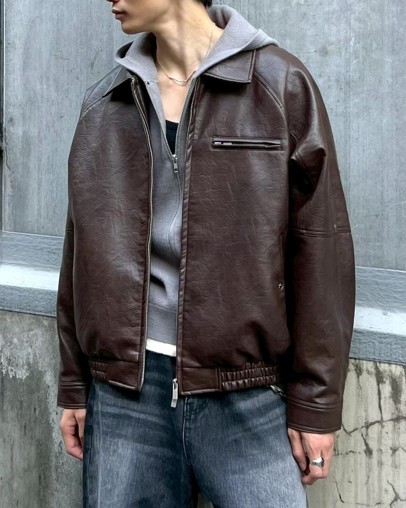 【Chikashitsu +】bomber synthetic material jacket (2color)