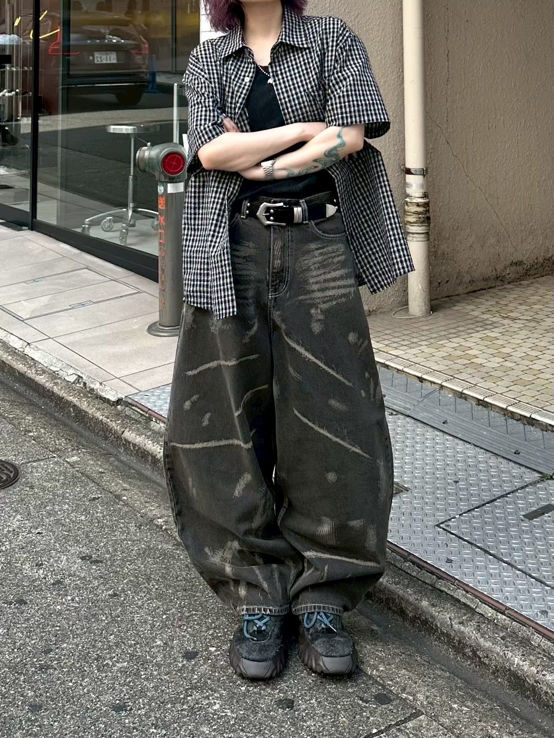 【Chikashitsu +】full painting wide denim pants / 【チカシツプラス】 フルペインティングワイドデニム