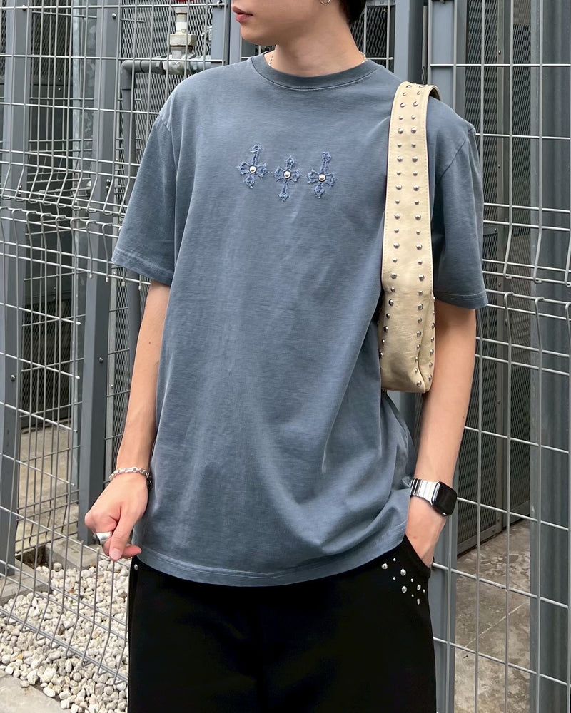 受注制【Chikashitsu +】pigment cross point t-shirt (2color)