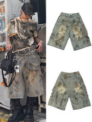 国際配送【Never mind the XU】vintage wash buggy half pants