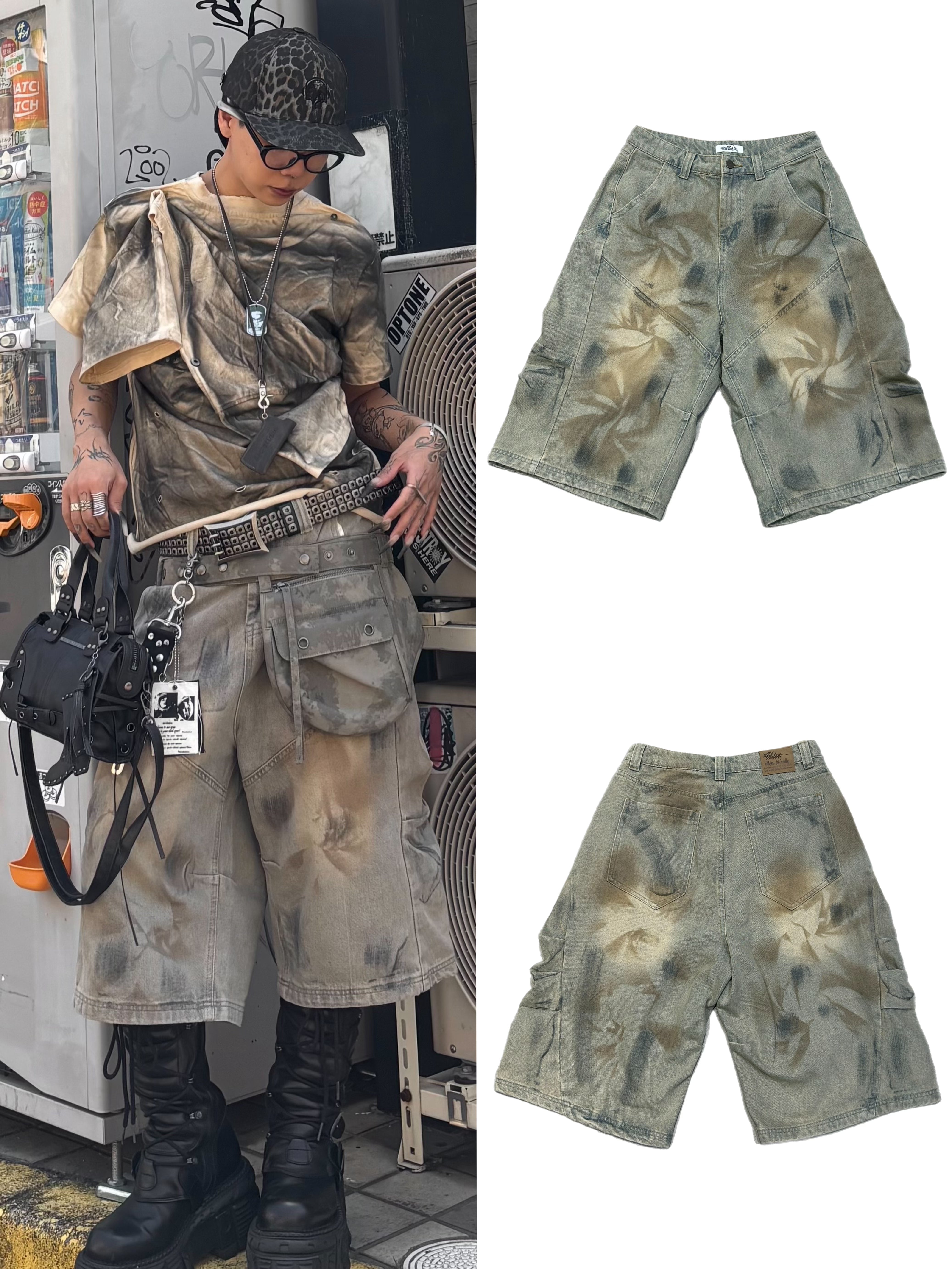 国際配送【Never mind the XU】vintage wash buggy half pants