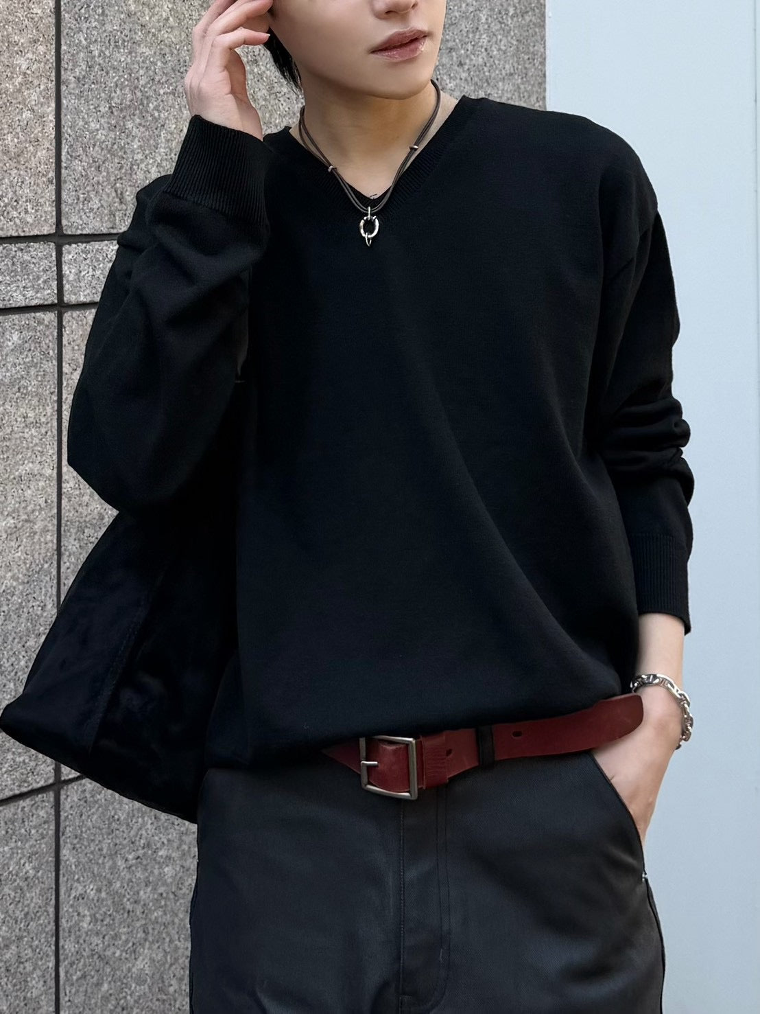 東京店WEB限定【Chikashitsu +】cropped vneck knit (3color)