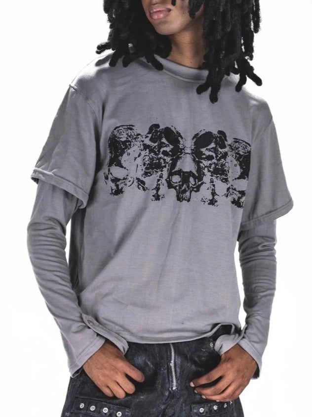 【haveyoudiedbefore?】Tombstone DL-Long Sleeve T-shirts / 【ハブユーダイドビフォー】スカルグラフィックレイヤード長袖Tシャツ
