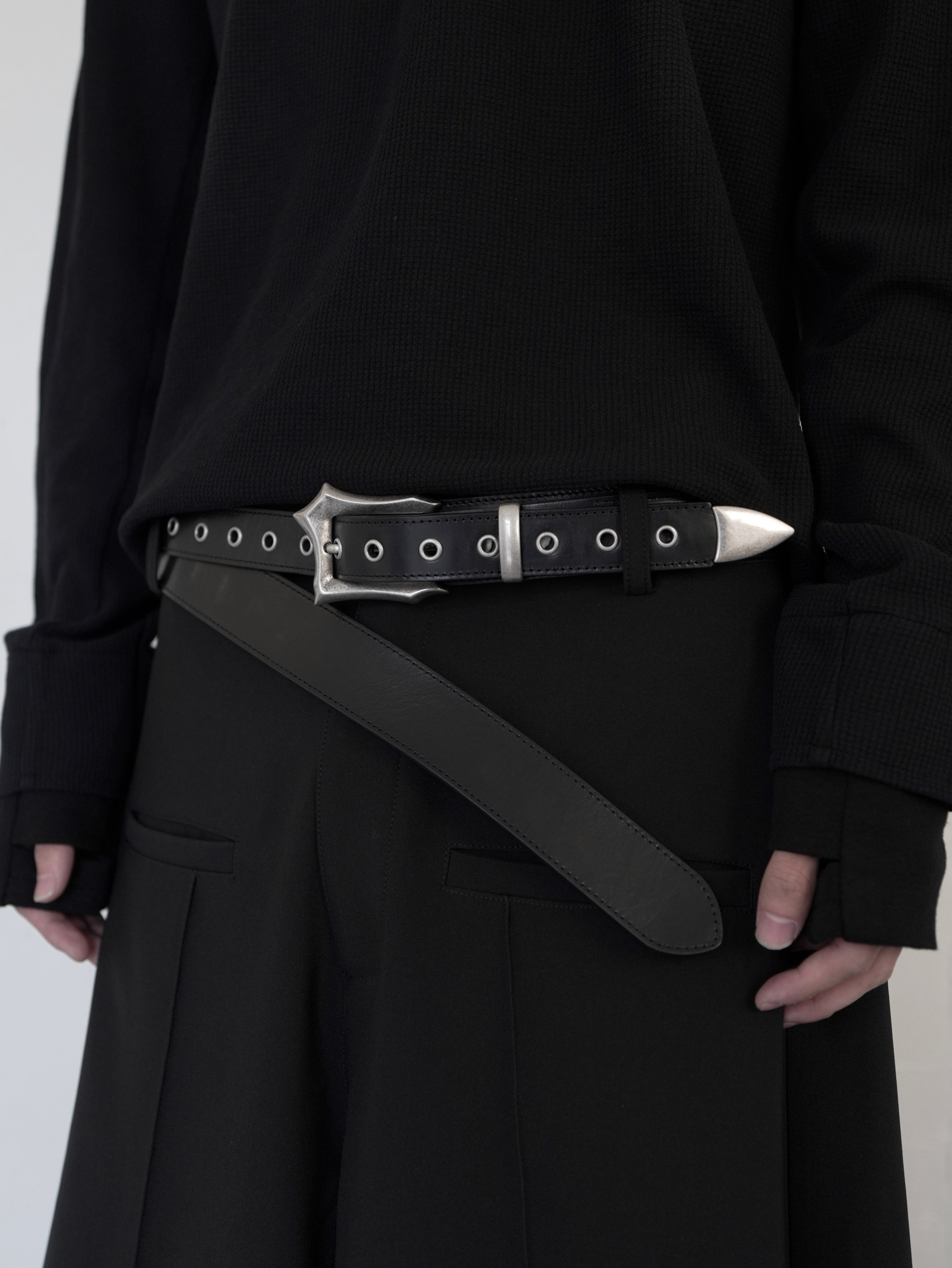 【CHIKASHITSU PLUS HIGH】Layered leather eyelet belt