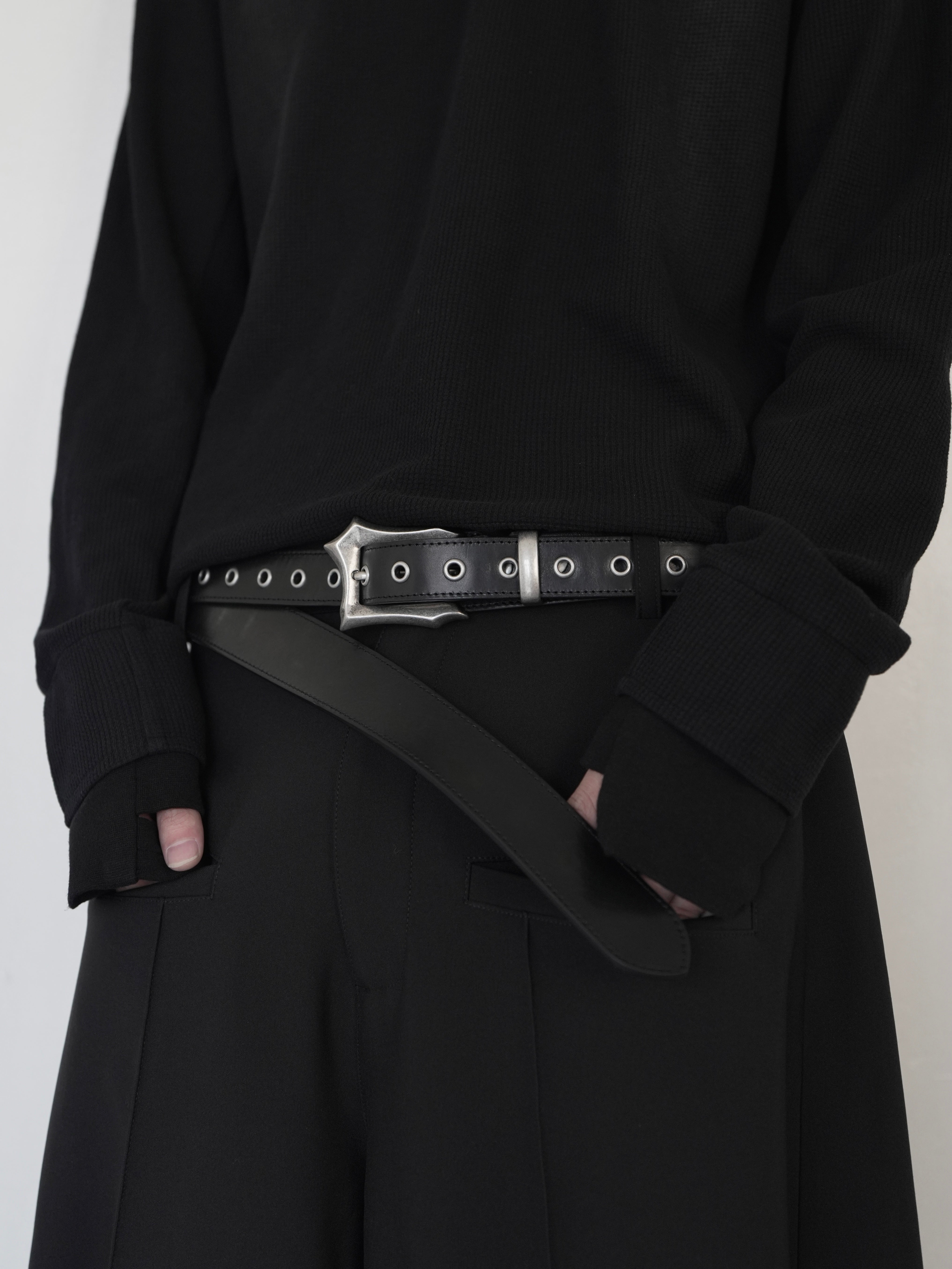 【CHIKASHITSU PLUS HIGH】Layered leather eyelet belt