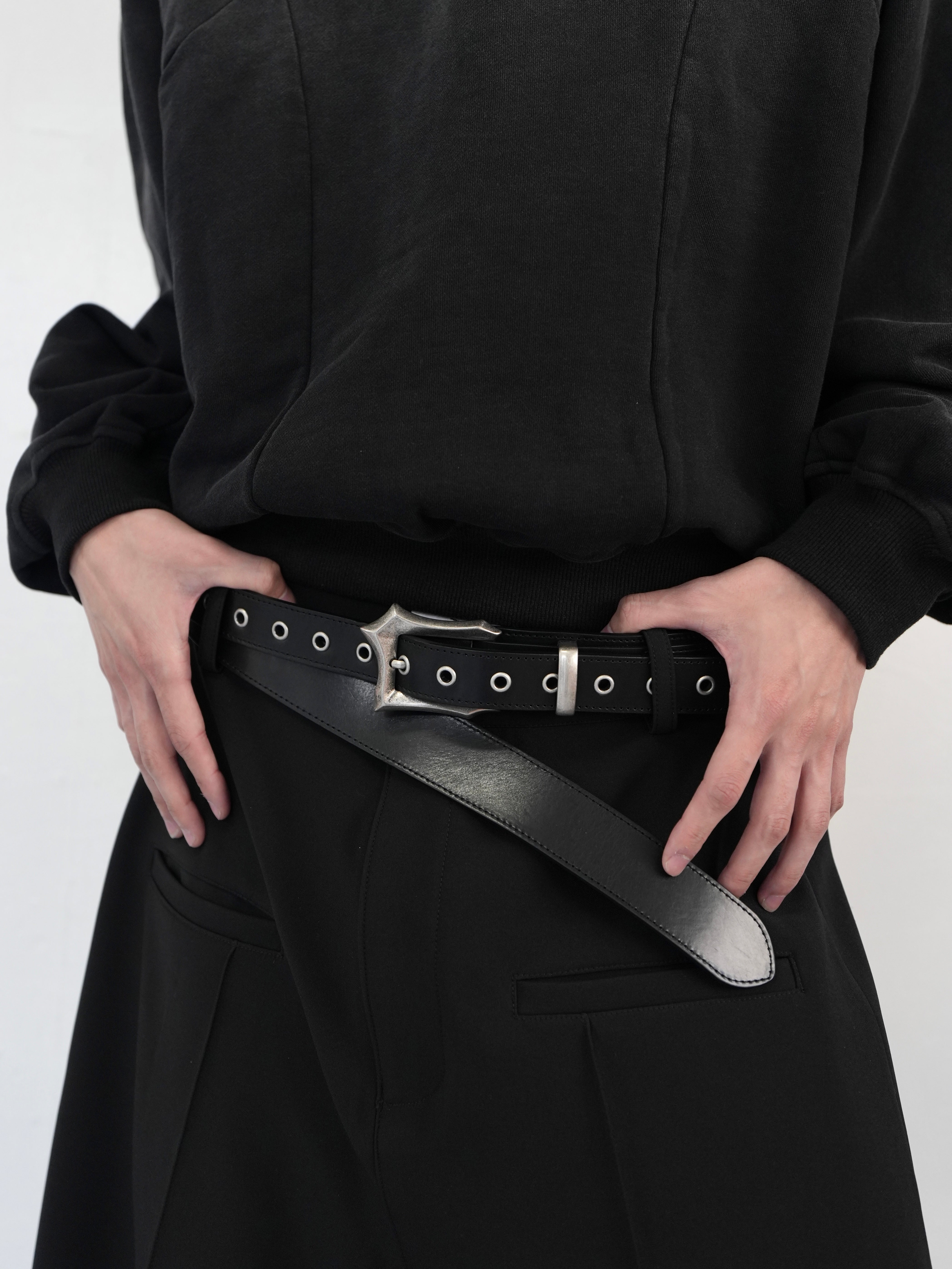 【CHIKASHITSU PLUS HIGH】Layered leather eyelet belt