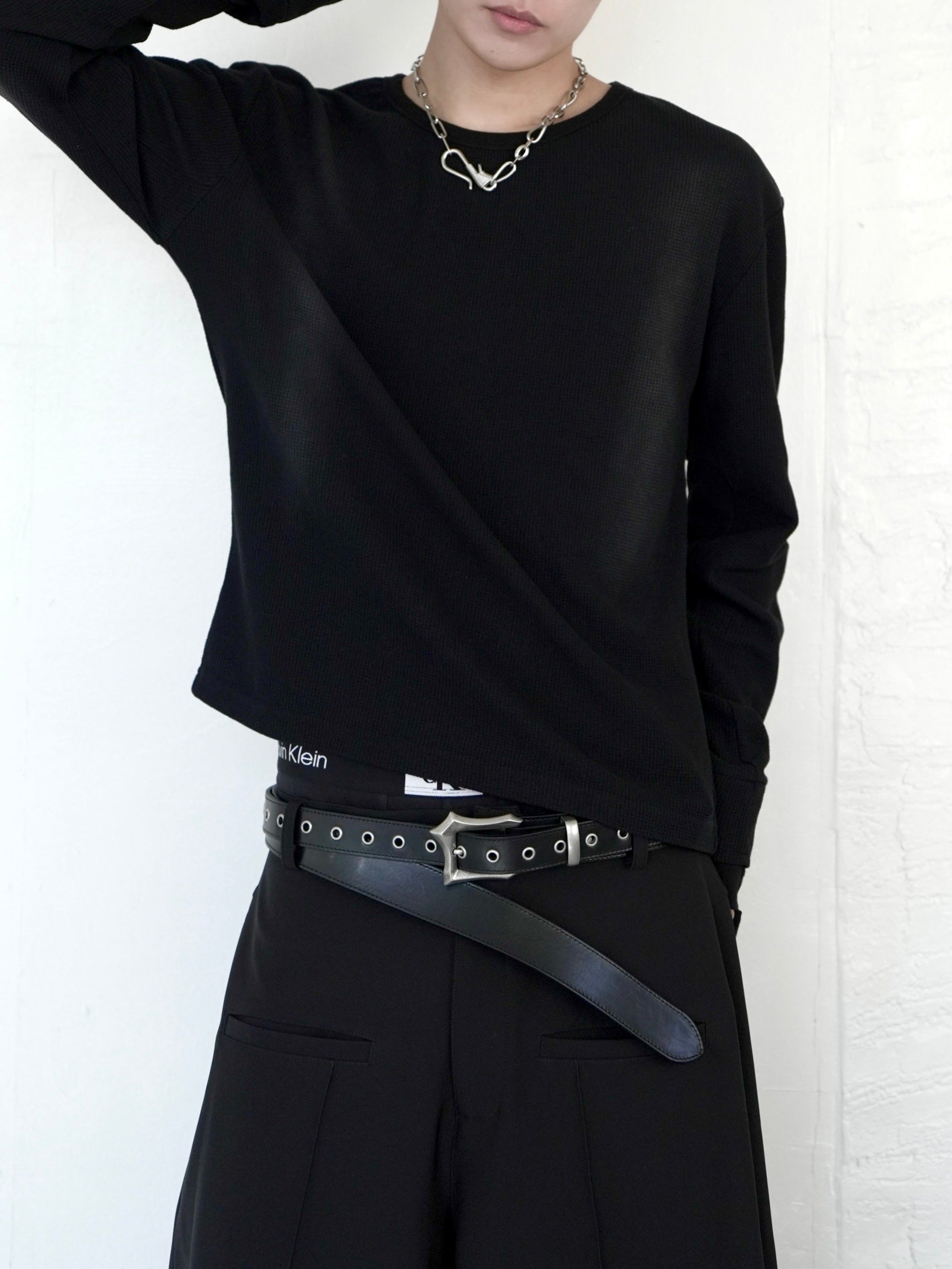 【CHIKASHITSU PLUS HIGH】Layered leather eyelet belt