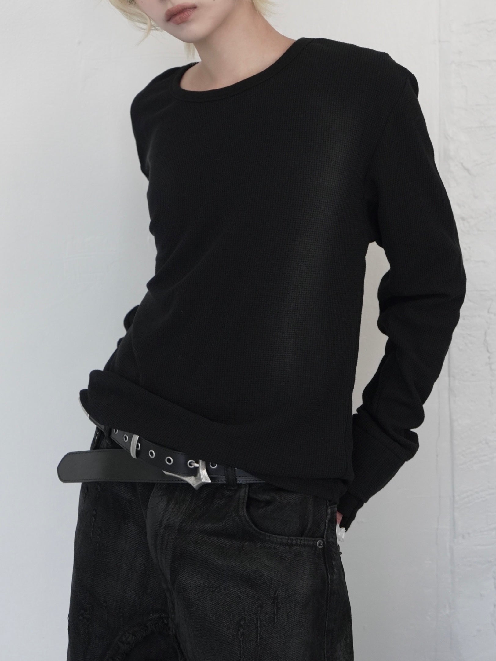 【CHIKASHITSU PLUS HIGH】Rust waffle thermal long tee