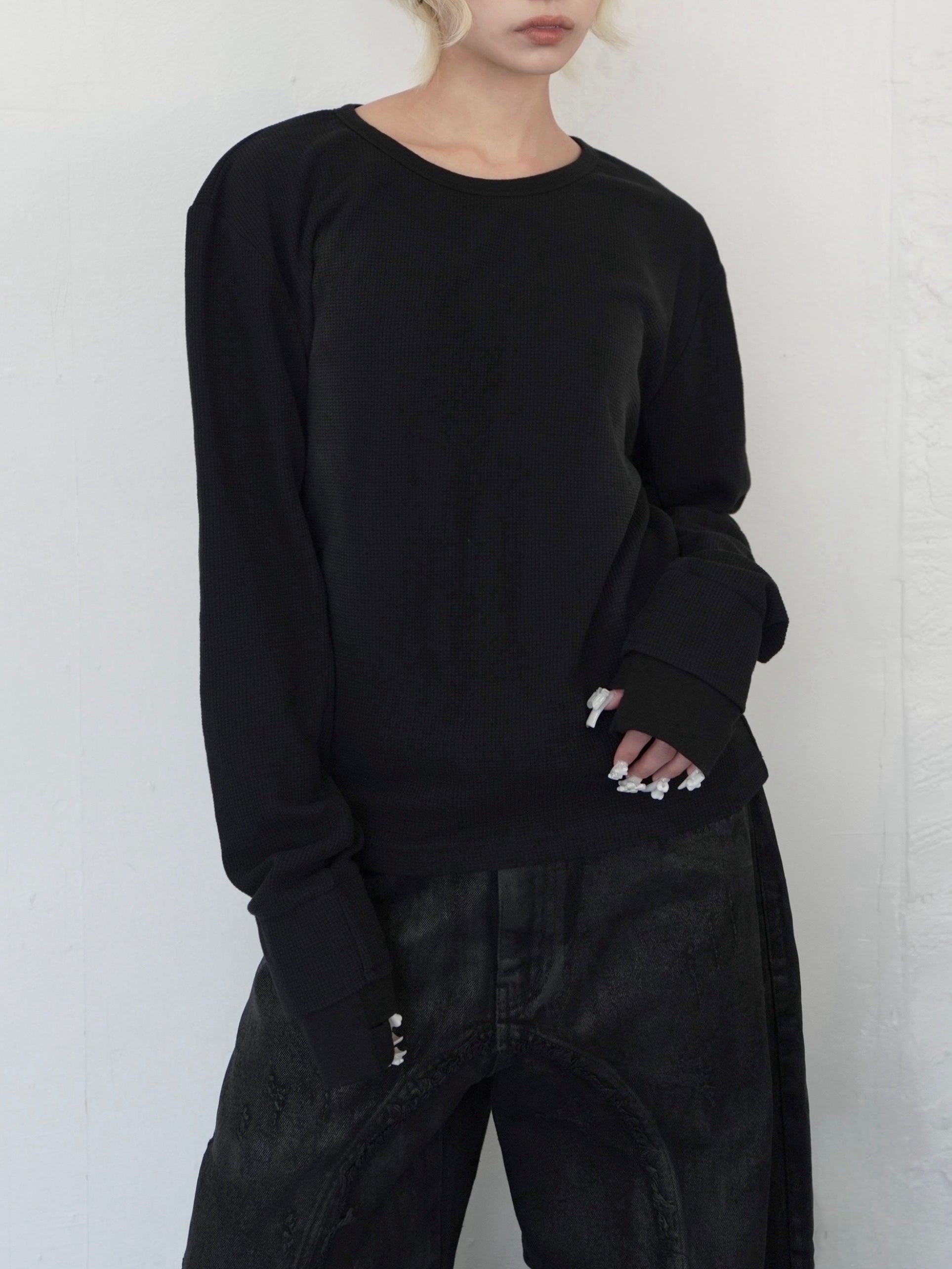 【CHIKASHITSU PLUS HIGH】Rust waffle thermal long tee