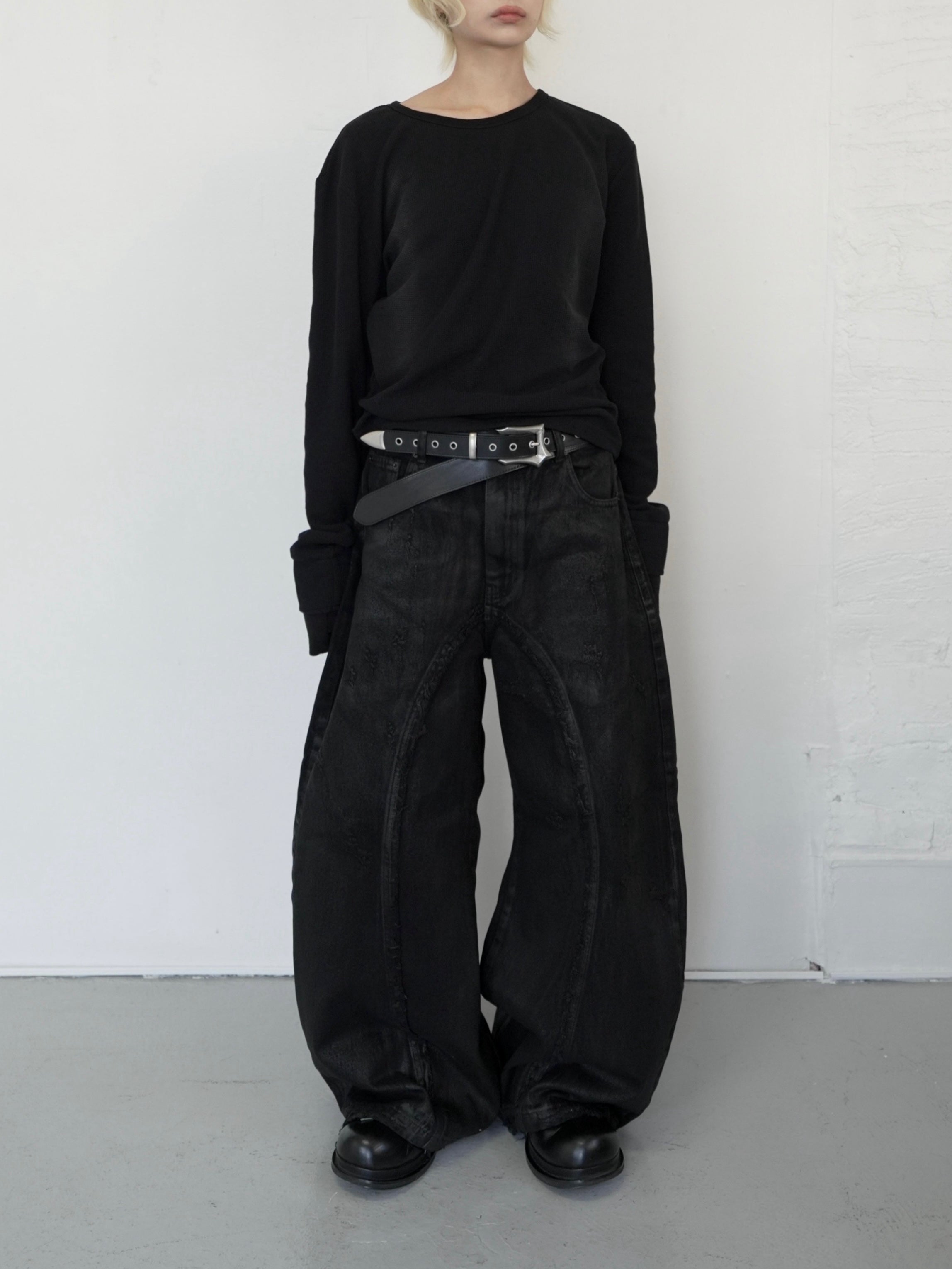 【CHIKASHITSU PLUS HIGH】Layered leather eyelet belt