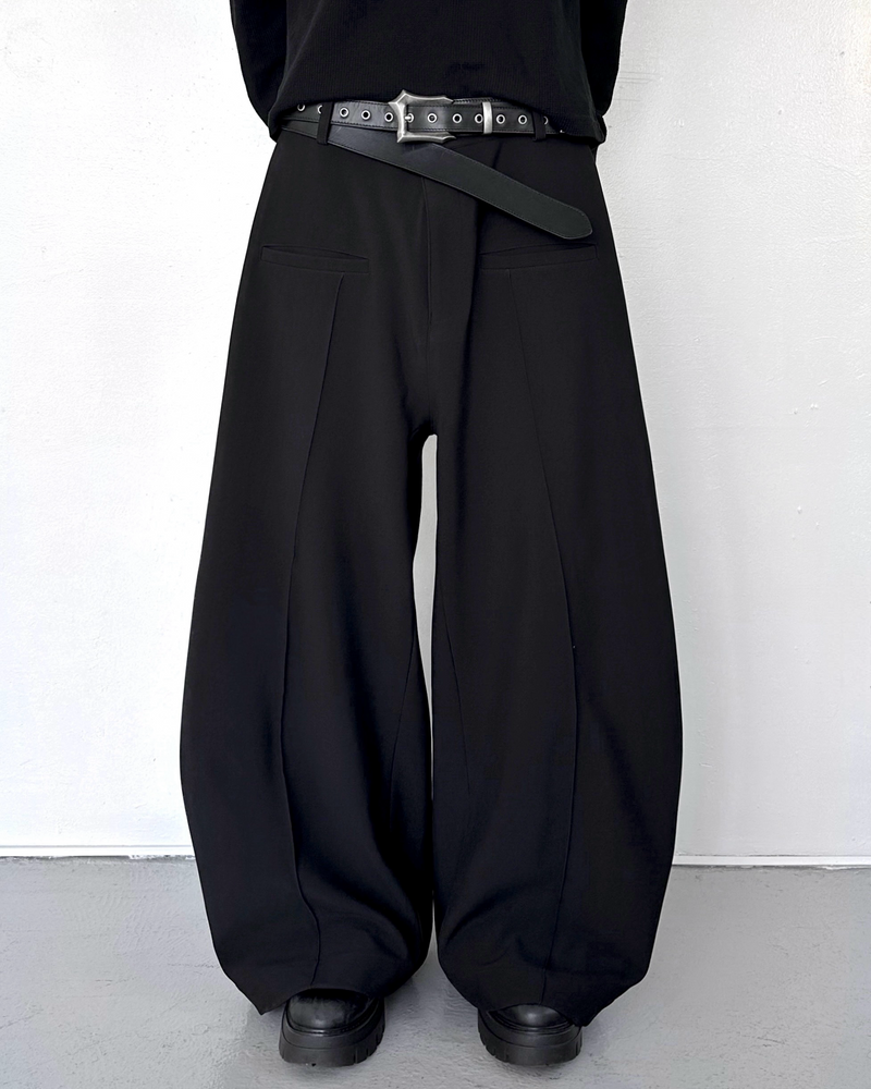 【CHIKASHITSU PLUS HIGH】Urban drape curve slacks
