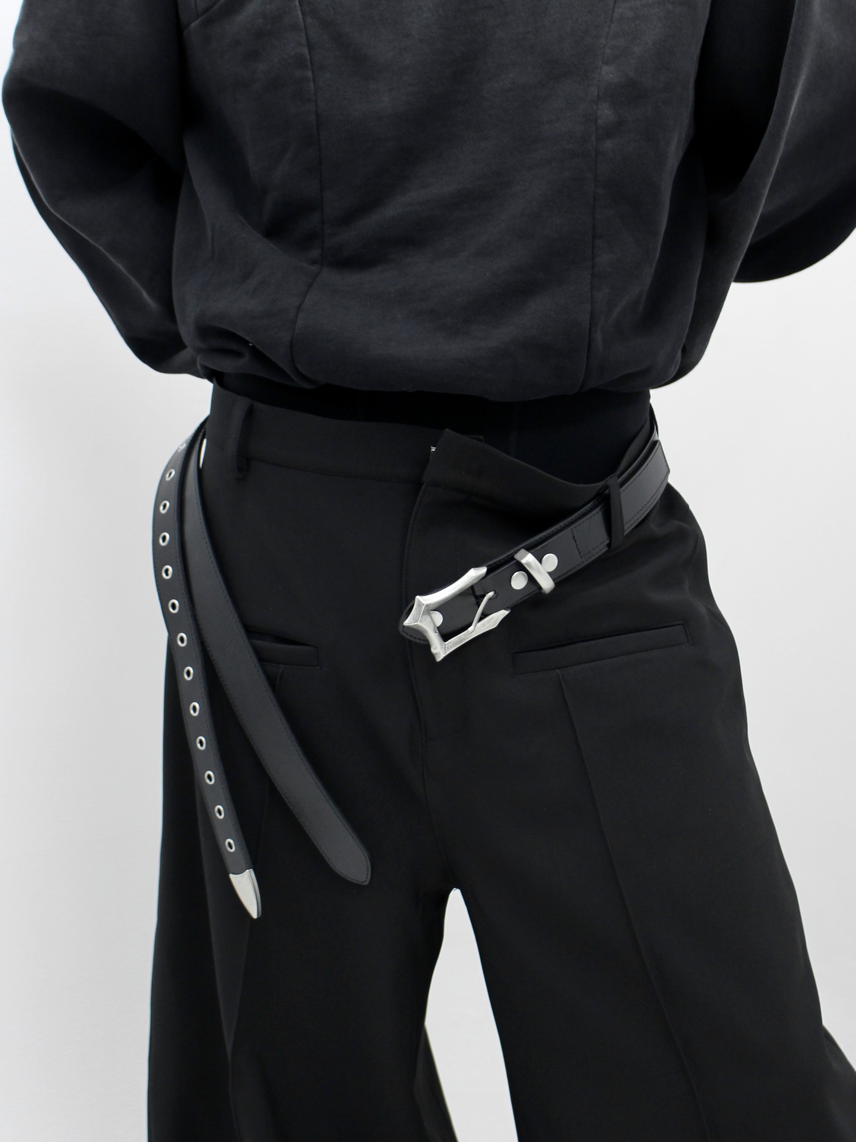 【CHIKASHITSU PLUS HIGH】Layered leather eyelet belt