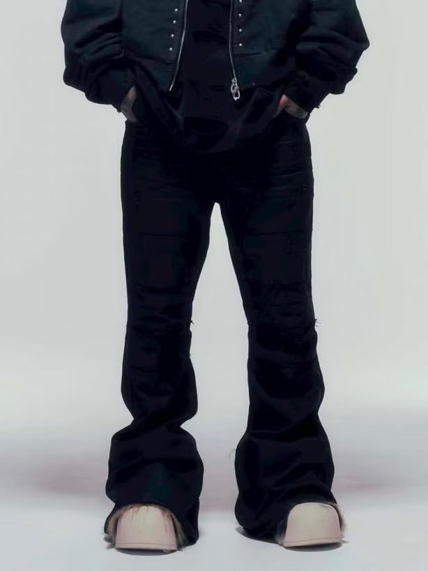 【DIG YOUR OWN GRAVE】COATING SLASH FLARE PANTS /【ディグユアオウングレイブ】コーティングダメージフレアパンツ