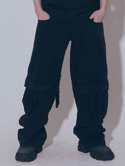 【BLR BLUER】Divided Curved Line Double Buckle Pants