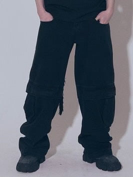 【BLR BLUER】Divided Curved Line Double Buckle Pants