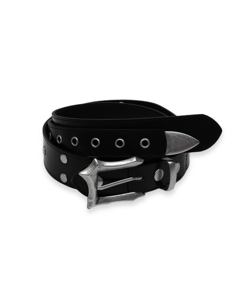 【CHIKASHITSU PLUS HIGH】Layered leather eyelet belt