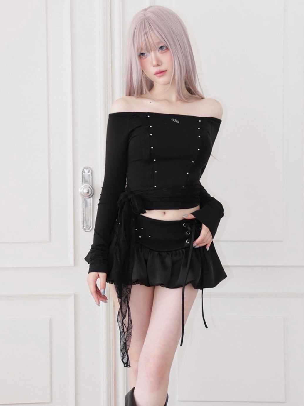 【CHERRYQUIRI】cloud lace off shoulder top