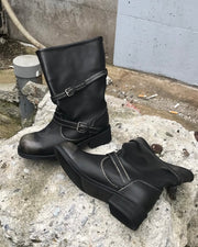 受注制【OaKS】vintage wash 2-belt biker boots