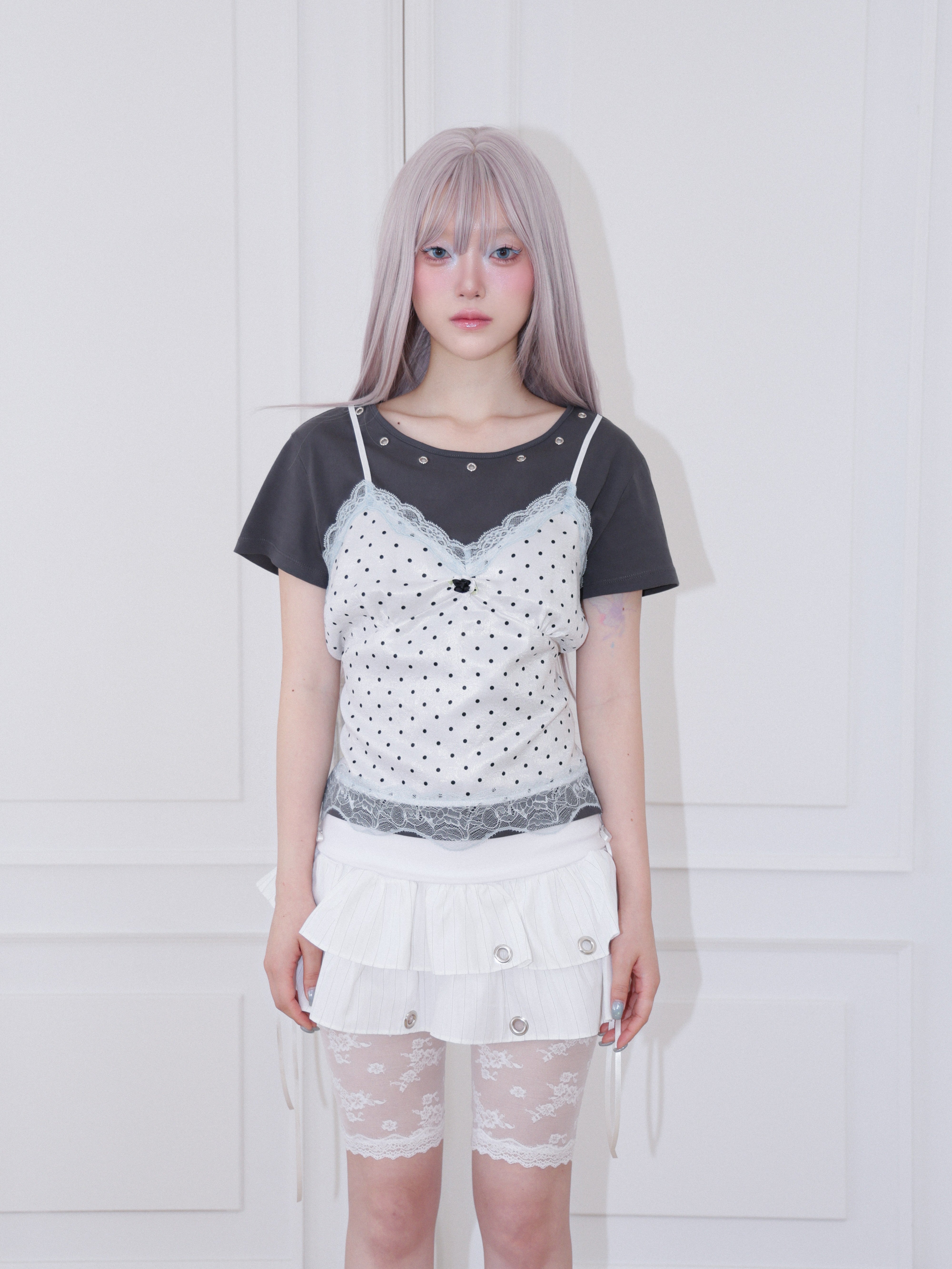 【CHERRYQUIRI】Dot Cami Layered Sleeveless