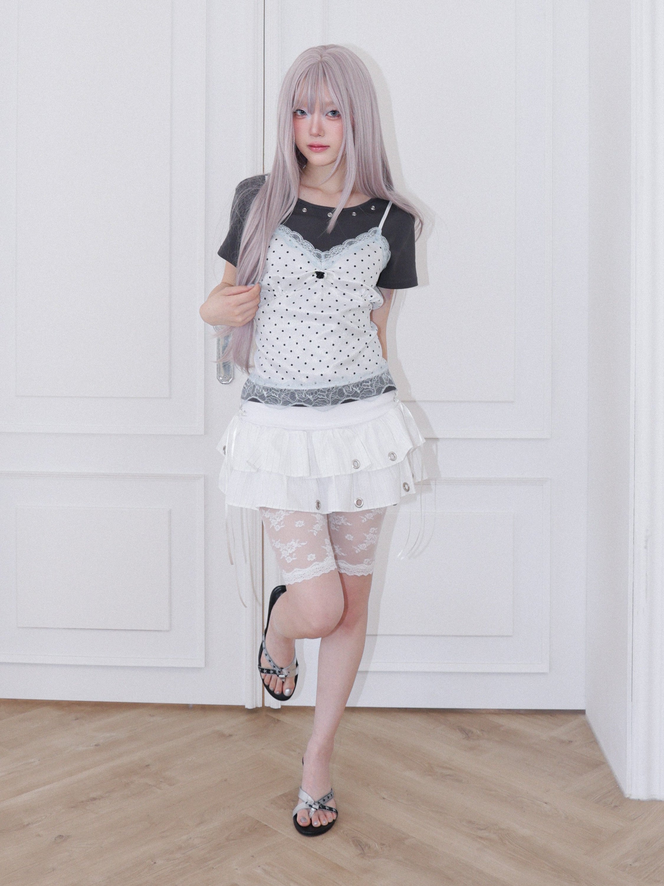 【CHERRYQUIRI】Dot Cami Layered Sleeveless